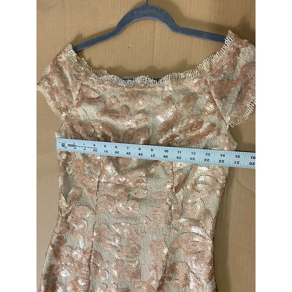 JS COLLECTIONS DRESS 2 GOLD SEQUIN FALL WEDDING GUEST SHORT COCKTAIL LACE - Picture 14 of 16